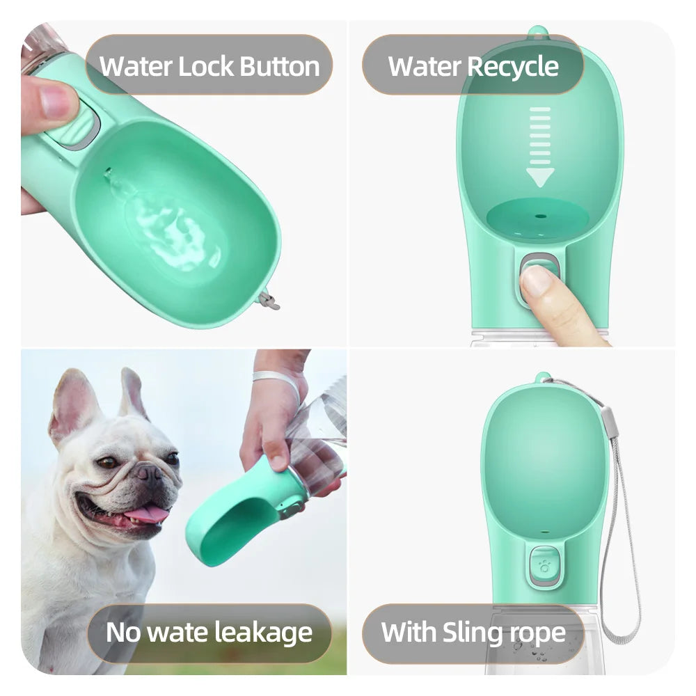 Portable Pet water bottle with attached drinking bowl