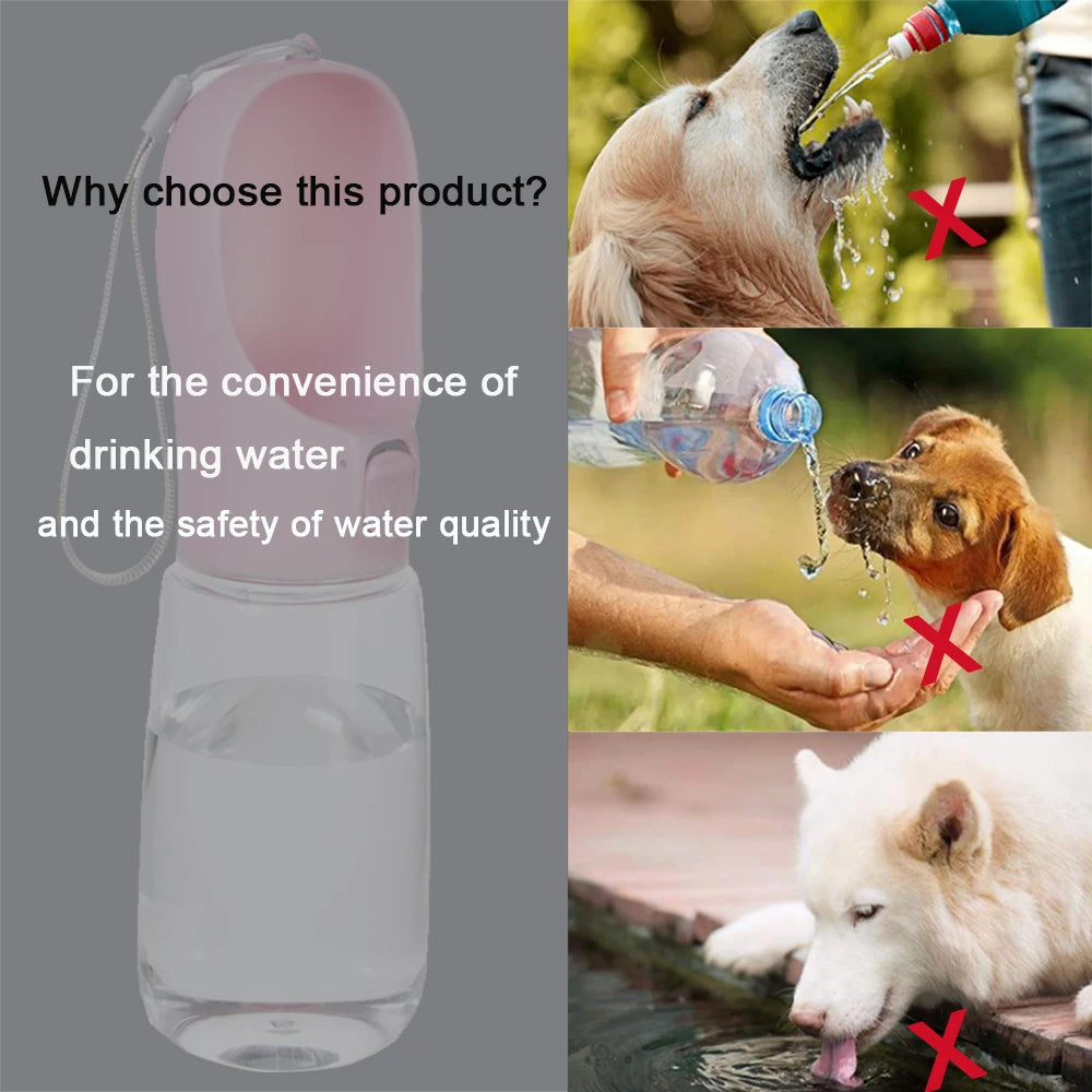 Portable Pet water bottle with attached drinking bowl