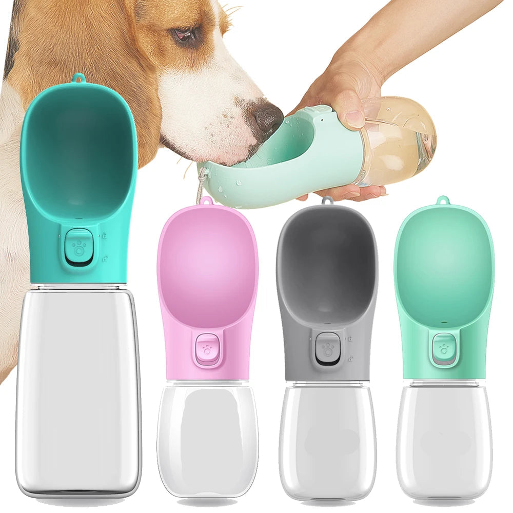 Portable Pet water bottle with attached drinking bowl
