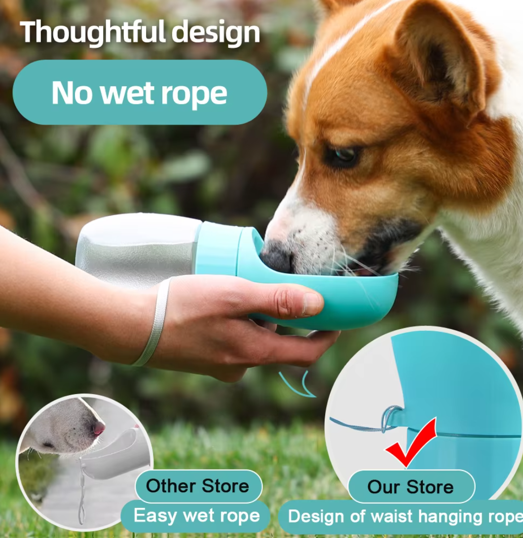 Portable Pet water bottle with attached drinking bowl
