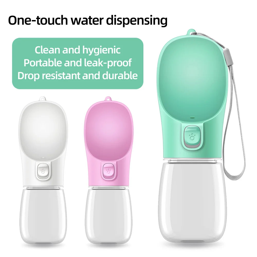 Portable Pet water bottle with attached drinking bowl