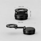 Luminomo Orbit magnetic smartphone mount shown with detailed dimensions and folded and extended size measurements on a light gray background.